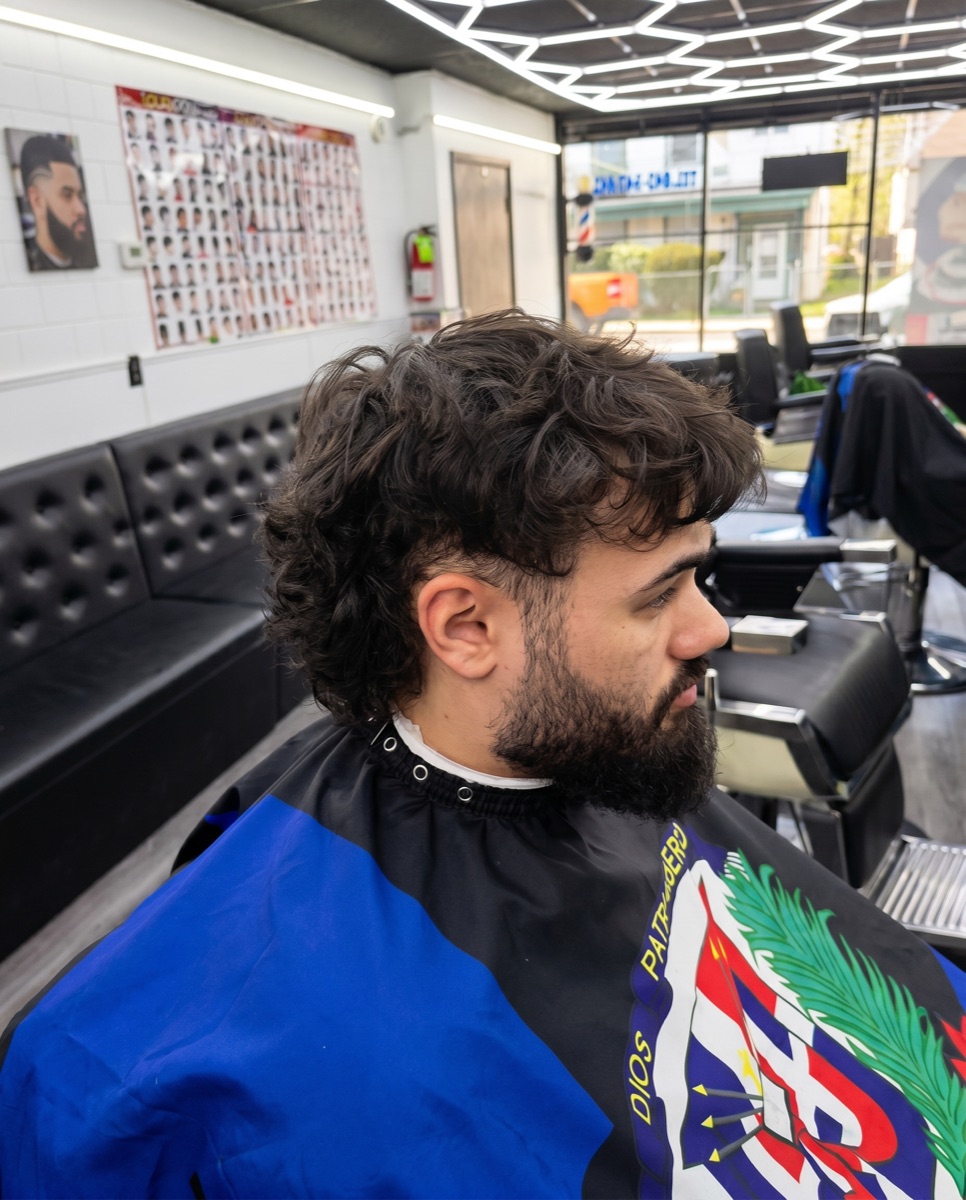 Curly fringe with beard shape-up