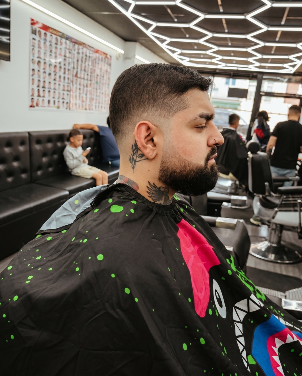 Fresh skin fade and beard line-up by Albert Muñoz — after the cut